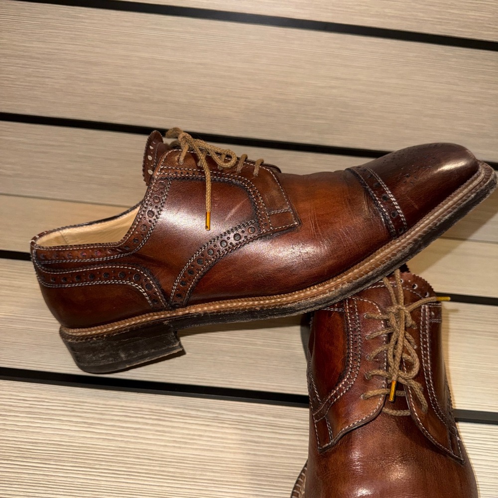 Lidfort Italy Mens Brown Leather Brogue Cap Toe Oxford Dress Shoes‎ Size 14